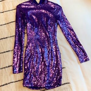 Purple sequin long-sleeve mini dress